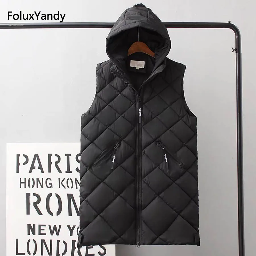 

Warm Thick Vests Women Plus Size 3 4 5 XL Autumn/Winter Style Hooded Sleeveless Vest Black Outerwear KKFY391