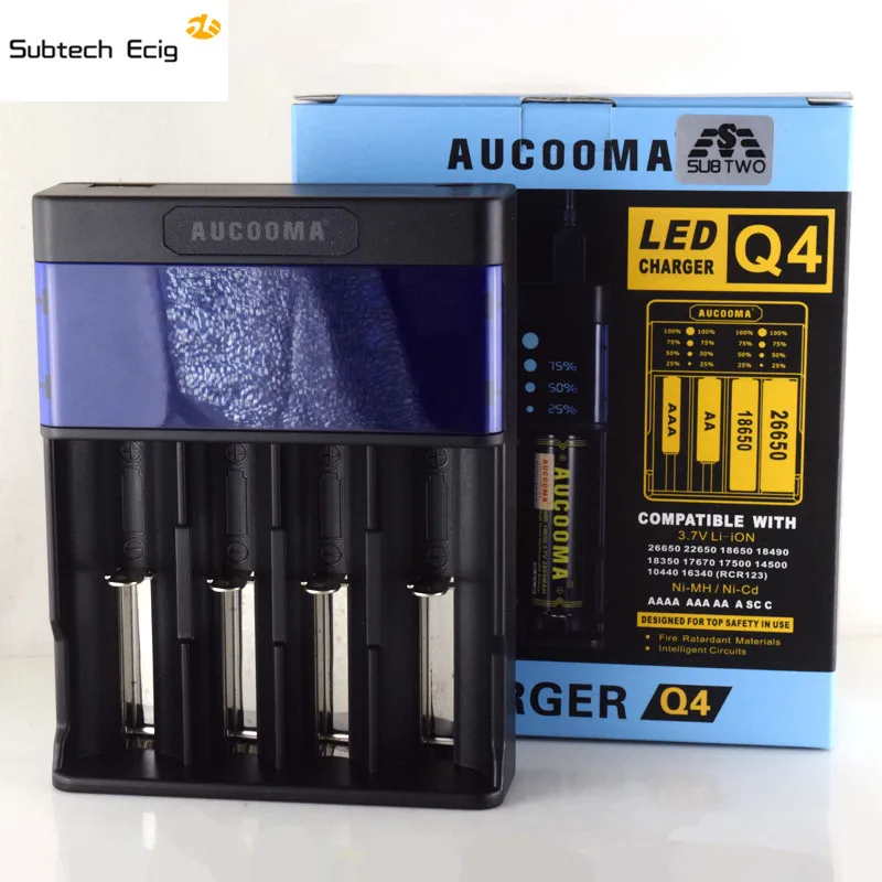 

Top quality LED Intelligent battery for AUCOOMA Q4 USB Charger 4 slots 18650 stripline charge Li-ion battery charger