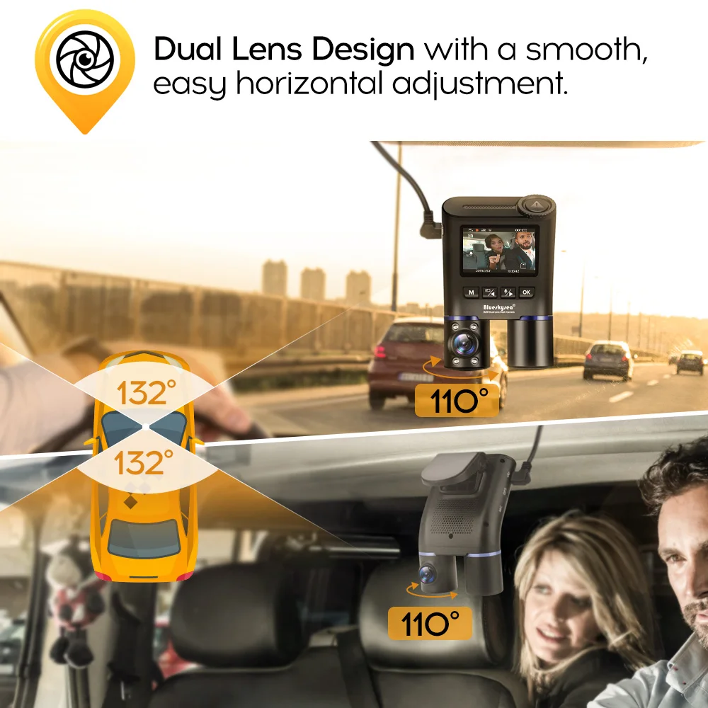 Blueskysea B2W DashCam WIFI Full HD 1080P 30fps Dual lenses Car Camera DVR Recorder G-sensor Dash C