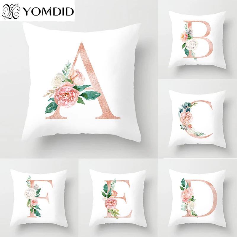 

26 Letter Pattern Pillowcase Home Sofa Seat Decorative Microfibre Pillowcases Printed Flower Cushion Cover Throw Cushion Cover