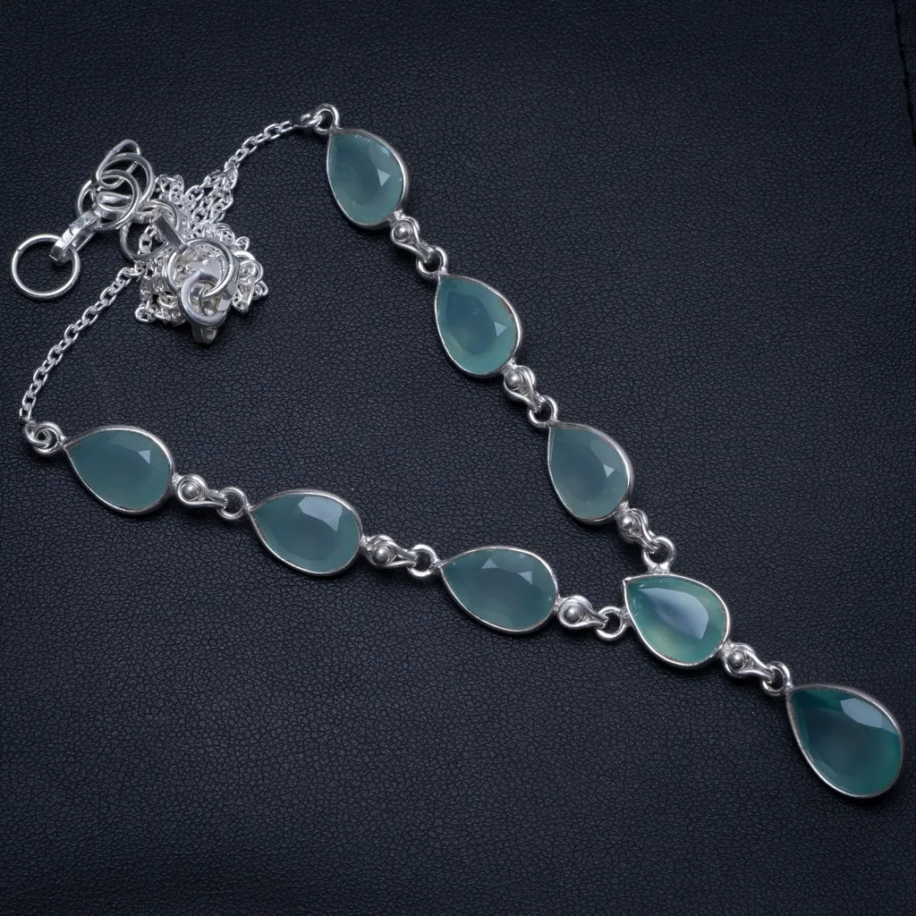 

Natural Chalcedony Handmade Boho 925 Sterling Silver Y-Shaped Necklace 18.75" S3455