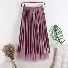 Осень-зима Винтаж Для женщин Плиссированное золото бархатные юбки носить на обе стороны леди с высокой талией юбка Вельветовая юбка А-образного силуэта WZ618