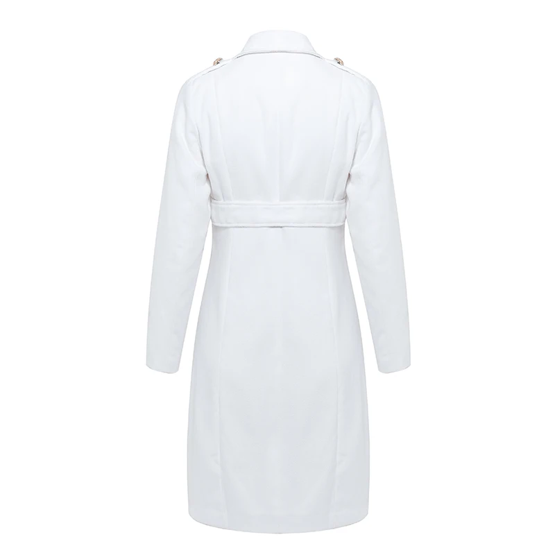 SRDP винтажное двубортное белое пальто для женщин с поясом, тонкий длинный Тренч, женский зимний офисный однотонный Тренч