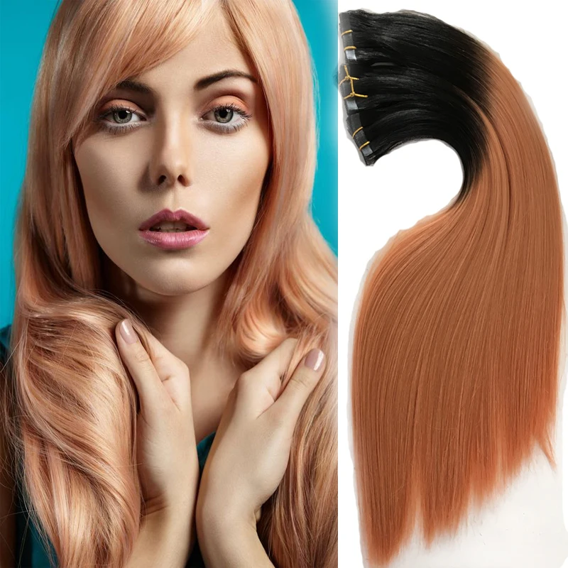 Peach Tape Hair Extension Brazilian Virgin Remy Human Hair Silk Straight Skin Weft Ombre 2 Tone