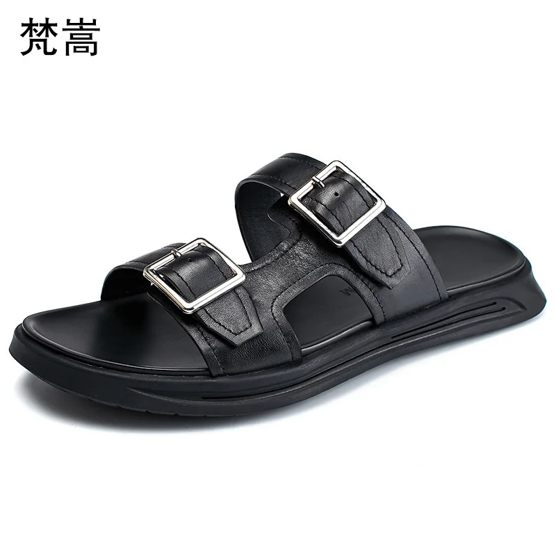 

Slippers mens summer sandals beach shoes men soft bottom fender summer men genuine leather slippers male flip flops cowhide