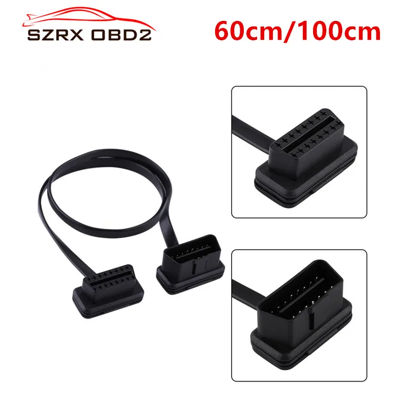 

100cm 60cm Flat Thin As Noodle OBD2 OBDII OBD 16Pin ELM327 Male To Female Elbow Extension Cable Diagnostic Scanner Connector