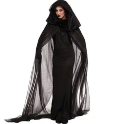 Стимпанк женские кружевные Длинные плащи с капюшоном ведьма Длинная накидка костюм на Хэллоуин