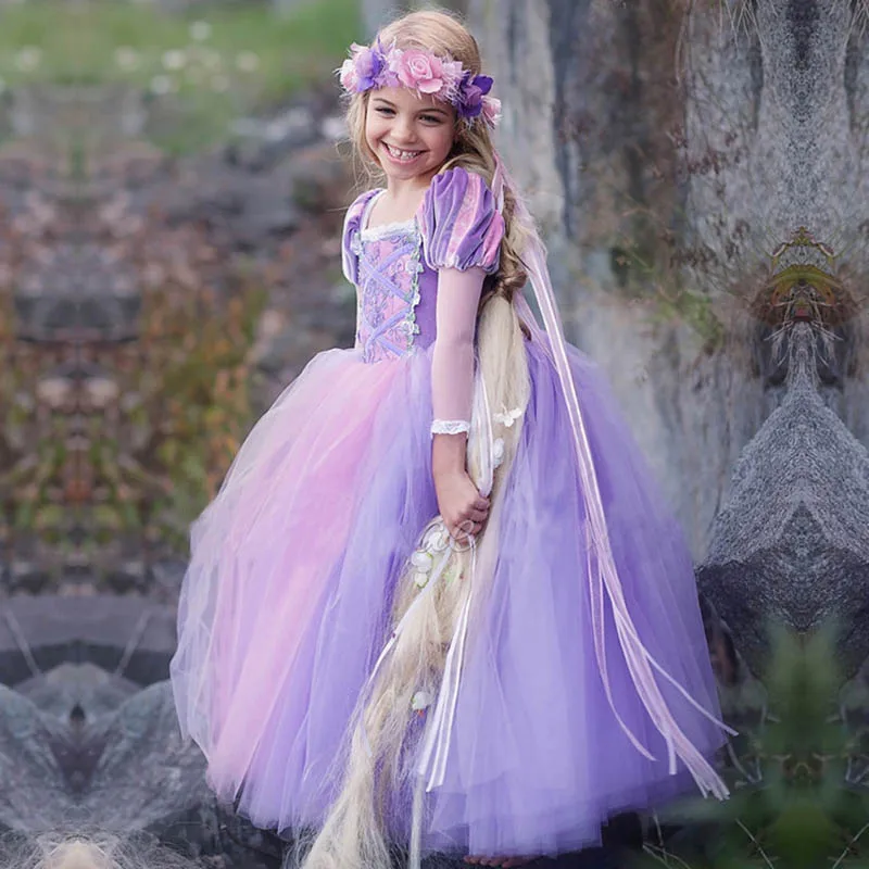 Детская одежда для маленьких девочек, платье принцессы Софии, платья Рапунцель Полный бальное платье длинное вечерние фиолетового цвета, платье на Хэллоуин, Маскарад с костюмами для косплея