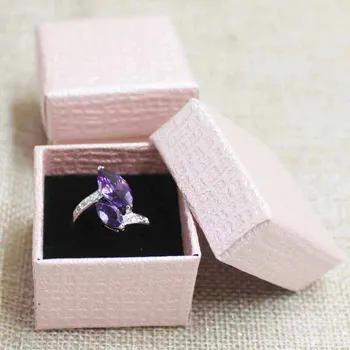 

Zerong Square shape jewelry earrings rings gift boxes pink/purple/white square cardboard ring package box with sponge 50pcs