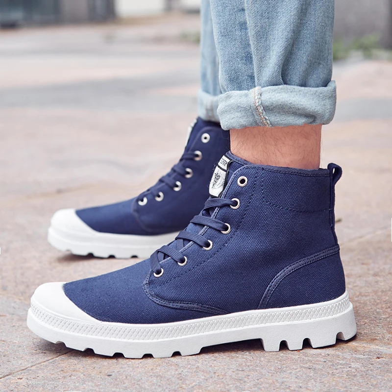 Unisex High Side Autumn Sneaker Canvas Casual Boots Lace-up 12 Colors Size 36-47 Brand New Footwear Basic Sewing Boots for Men