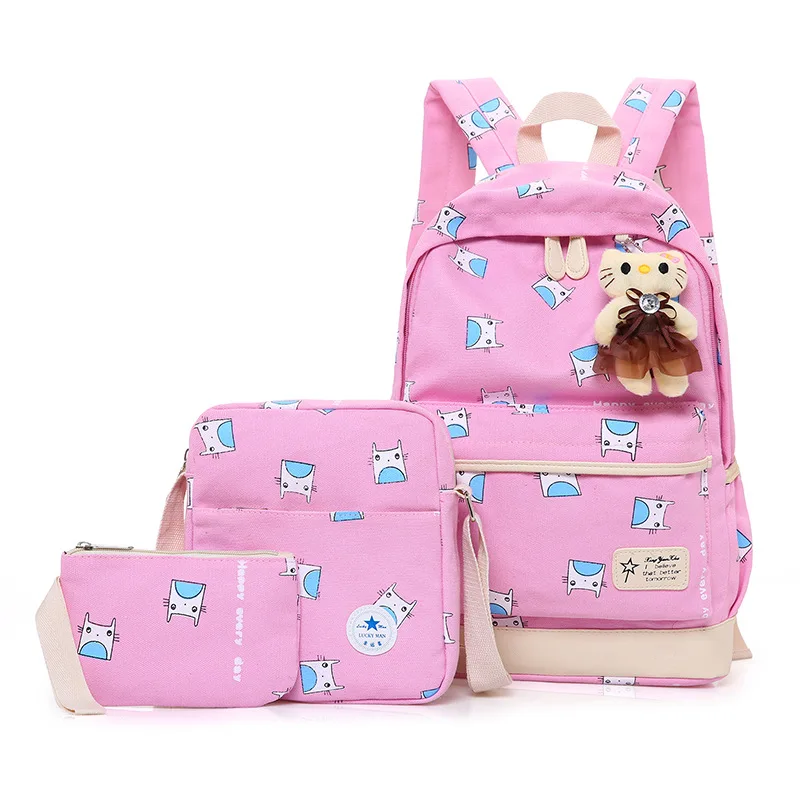 

Children canvas School Bag Girls Kids Satchel Primary backpack set 3 pcs kids school Backpack schoolbag kids Mochila Infantil