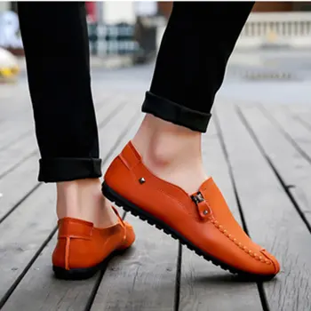 

Male Loafer Genuine Shoes Leather Slip-on Zipper Casual Shoe for men Big Size