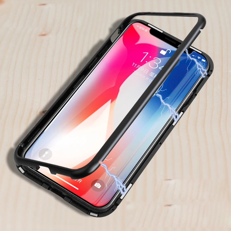 

New Magnetic Adsorption Flip Cover Phone Case for Iphone X 6 6s Plus 7 8 Plus Metal Frame Tempered Glass Luxury Protection Cover
