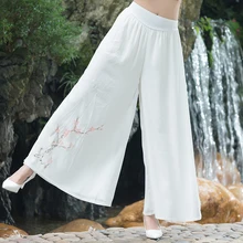 KYQIAO pantalon femme pantalones mujer женские осенние весенние Мехико стиль этнический дизайн длинные эластичные талии белые широкие брюки