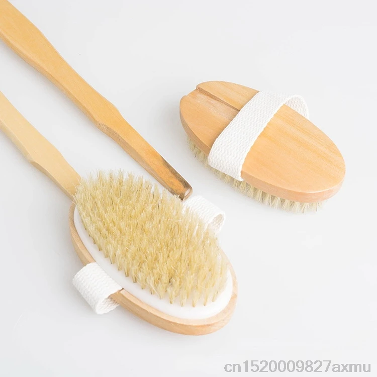 200PCS Natural Bristle Body Brush Long Handle Wooden Spa Shower Brush