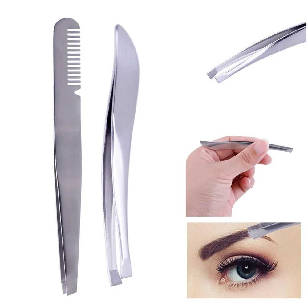 

1 Pc Silver Women Stainless Steel Eyebrow Tweezer Flat Tip Eyelash Clip Hair Remover Makeup Tool Professional Flat Tip Eyebrow