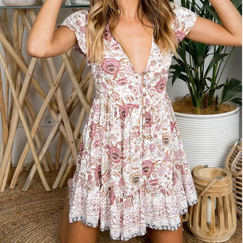 WHZHM Vestidos Кнопка Лето 2019 женское вечернее платье красное с коротким рукавом