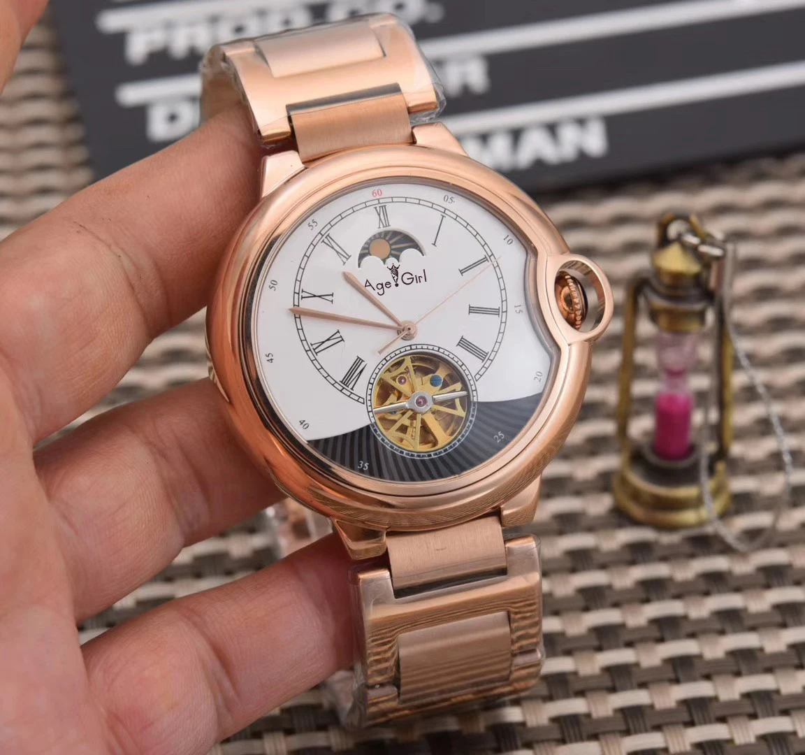 

Luxury Brand New Men Rose Gold Silver Black Leather Automatic Mechanical Sapphire Tourbillion Watches Transparent Sport Watch