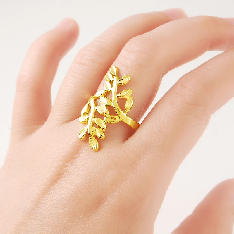 Bagues En Or Pur 24k Pour Femmes, Accessoires De Luxe, Totem En Feuille Délicate, Haute Qualité