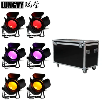 

Free Shipping 6pcs/Lot With Flight Case 200W 6In1 RGBWA UV COB Indoor Cob Led Par Light Black With Barn Door Led Par Can
