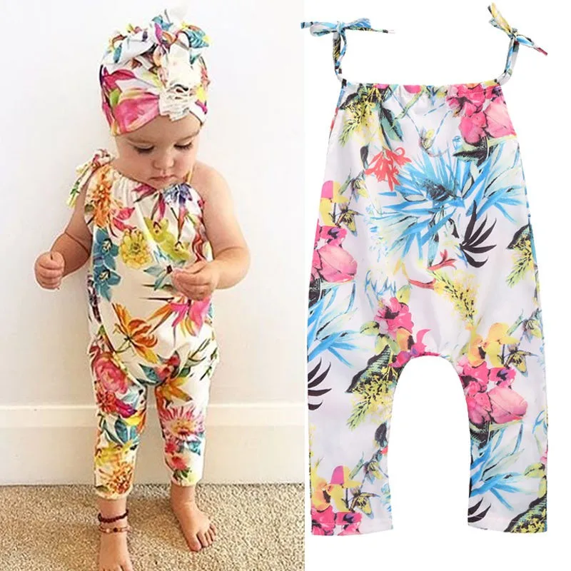 

New Arrival Summer Baby Girls Floral Jumpsuit Sleeveless Floral Bodysuit Clothes Outfits Sunsuit Cute Playsuit