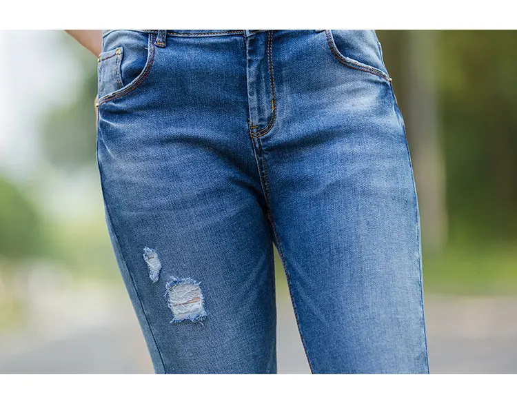 Синий Bleach Wash Distressed рок джинсы Для женщин Повседневное середины талии Button Fly Ripped