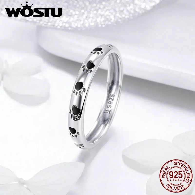 

WOSTU New Arrival 925 Sterling Silver Dog Cat Pets' Footprint Finger Rings For Women Brand Party Ring Anel Jewelry Gift FIR445