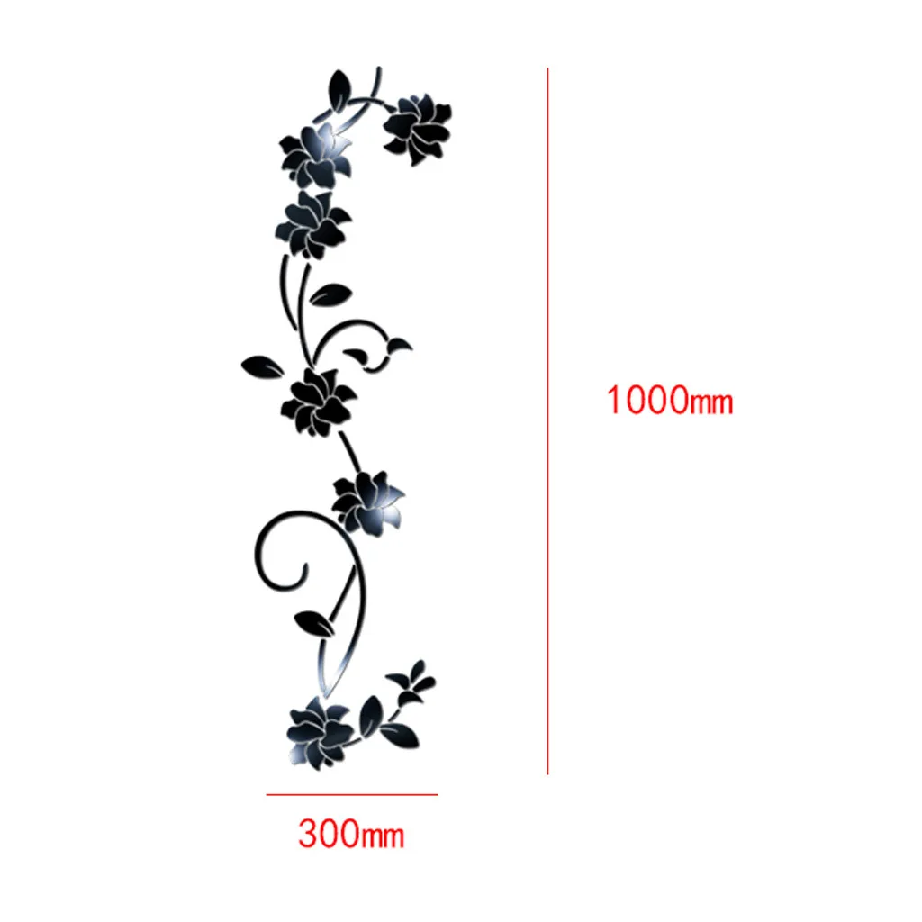 3D Diy Black Flower Shape Acrylic Wall Sticker Modern Stickers Decoration