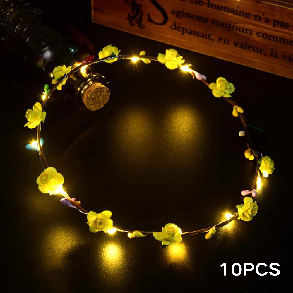 

Band DIY Crown Flower Hair Wreath Fashion Lady Casual Hair Accessories Garlands Party Wedding Decorative Fabala LED Effect