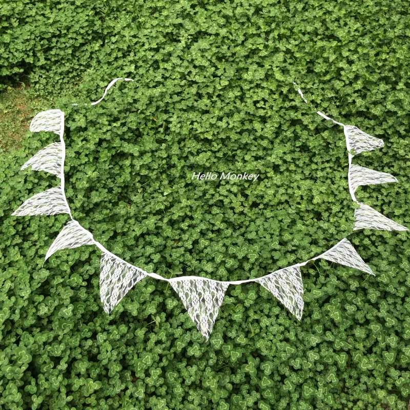 

11 Flags 3.8M Lace Fabric Banners Personality Wedding Bunting Decor Vintage Party Birthday Baby Show Garland Decoration