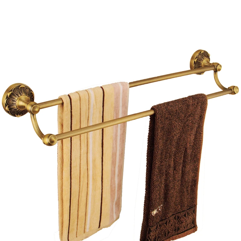 Brass Copper Towel Rack Antique Double Towel Bar Bathroom Shelf Hotel