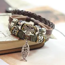 New Design Leather Bracelet Hot Jewelry Fashion Multilayer Cute Charm Wrap Bracelet For Women Men Jesus