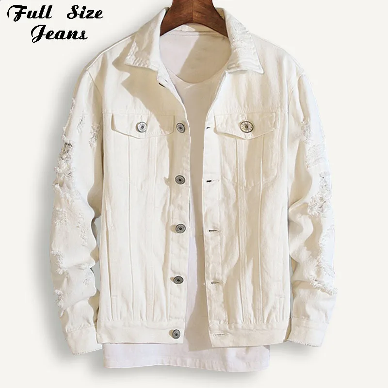 New  Plus Size Boyfriend Loose Ripped White Denim Jacket Women 4Xl 5Xl Spring Streetwear Pink Red Basic 