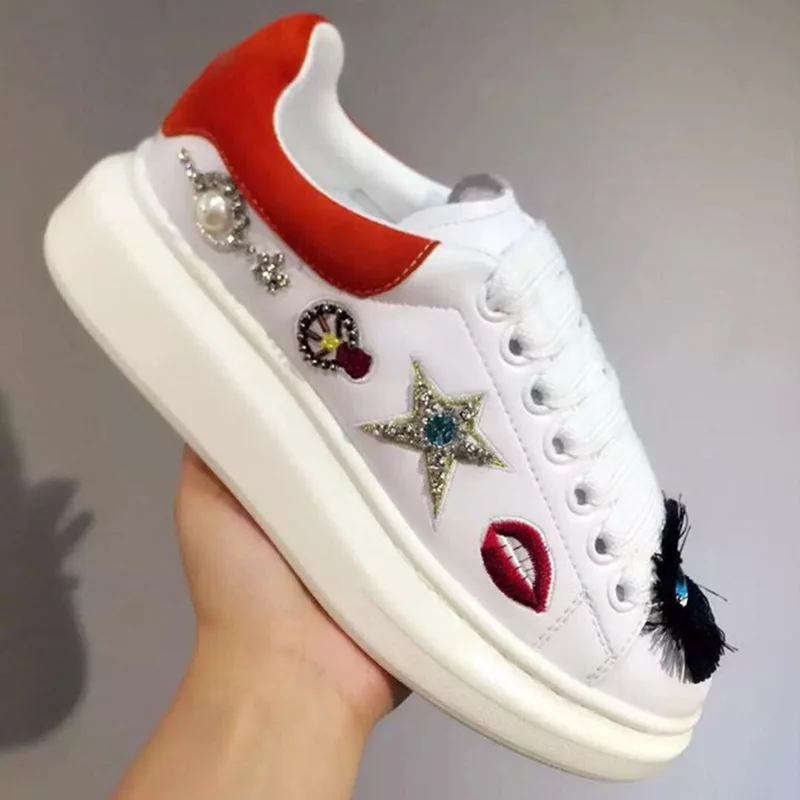Sterne Schuhe Casual Frau Lippen Muster Wohnungen Plattform Zapatos Perle Pic As Weiß Gestickte Turnschuhe Hombre Leder as Pic qx4FCnWIwf