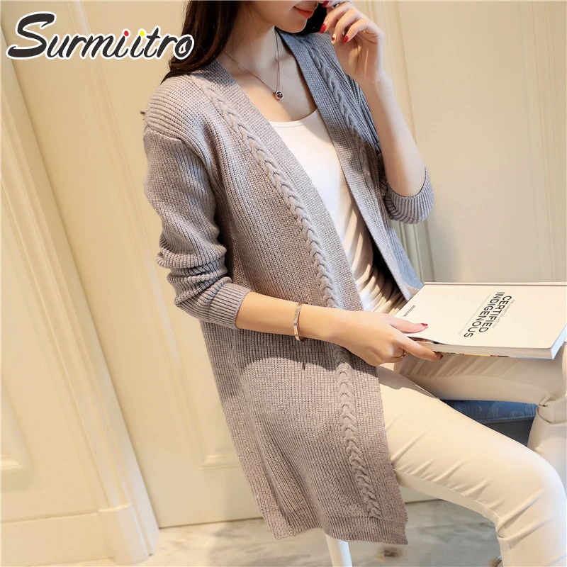 

Surmiitro 2019 Autumn Winter Knitted Long Cardigan Female Fashion Korean Ladies Long Sleeve Sweater Women Tricot Coat