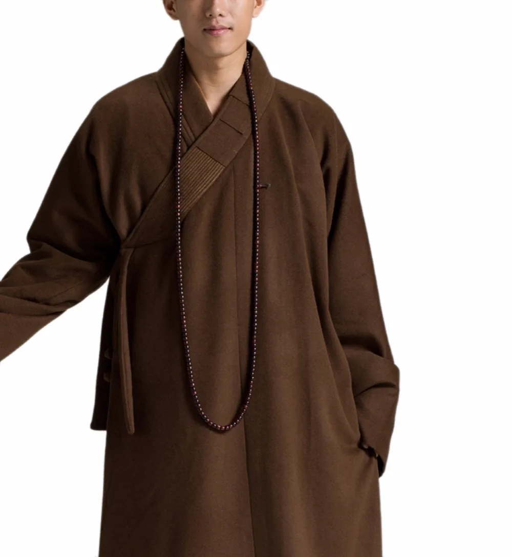ZanYing Meditation Monk Outfit Zen Buddhist Men Wool Robe Winter Brown ZYS48