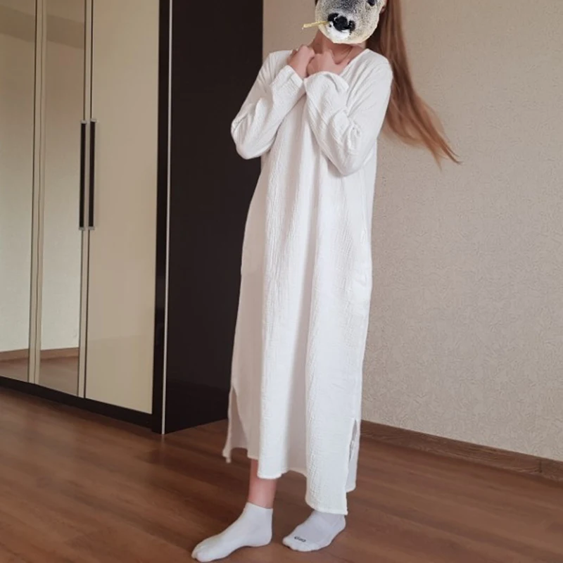Платье NINI WONDERLAND женское длинное свободное хлопково льняное однотонное платье с