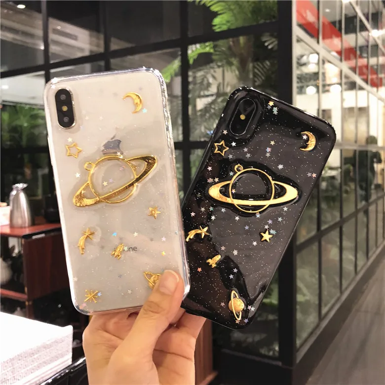 

Space Planet Glitter Moon Stars Phone Case for iphone X XR XS Max Soft Silicone TPU Cover For iphone 6 6s 7 8 Plus Coque Fundas