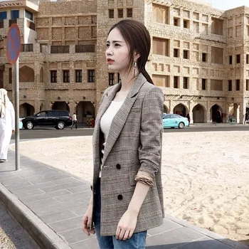 

Plaid Blazer Women Korean 2020 Spring and Autumn New Casual Temperament Ms. Long Sleeve Short Suit