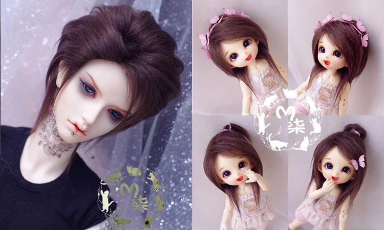 Bjd кукла парик 1/12 1/8 1/6 1/4 1/3 мех, цвет черный