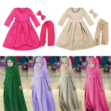 2019 Vestidos para niños musulmanes niñas Abaya Dubai árabe Malasia indonesia vestido hijab Kaftan Bangladesh Turquía Vestidos UAE(China)