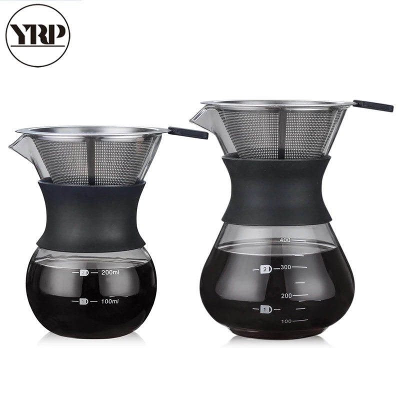 YRP v60стеклянный чайник для кофе с фильтром из нержавеющей стали, капельное пивоварение, горячая пивоварня, кофейник, капельница, бариста, для заваривания кофе, Кофеварка