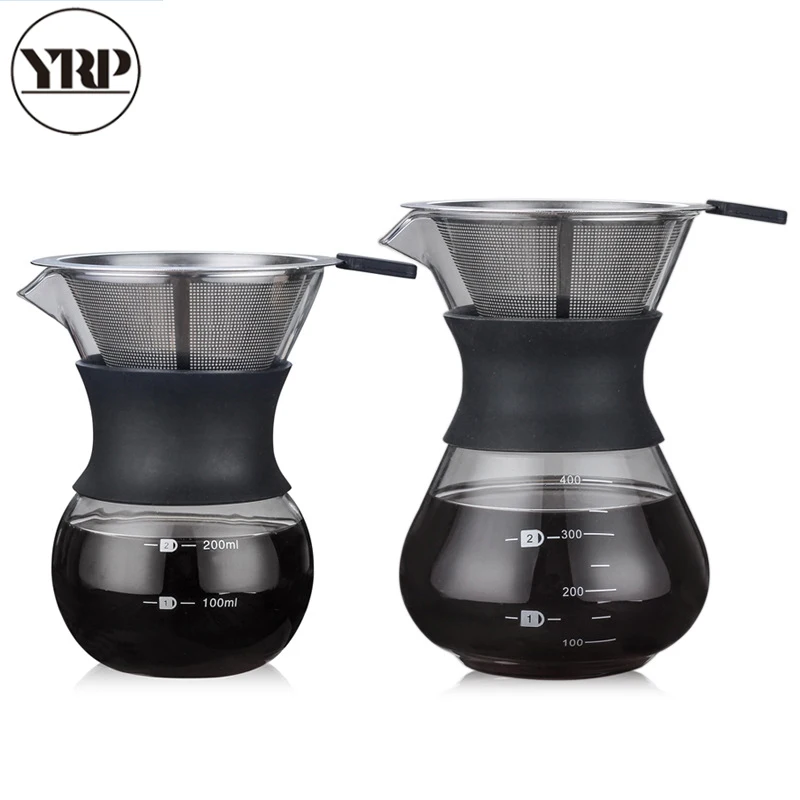 YRP V60glass Coffee Kettle with Stainless Steel Filter Drip Brewing Hot