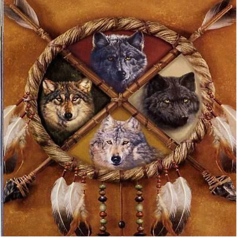 5D DIY Full Drill Round Diamond Painting Dream Catcher Wolf Pattern Embroidery Cross Stitch Wall Stickers | Дом и сад