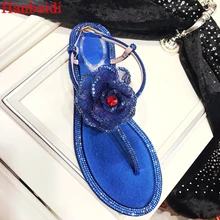 

Gladiator genuine leather sandals Luxury Crystal Flower women flat heel ankle strap flipflops bead summer beach shoes for ladies