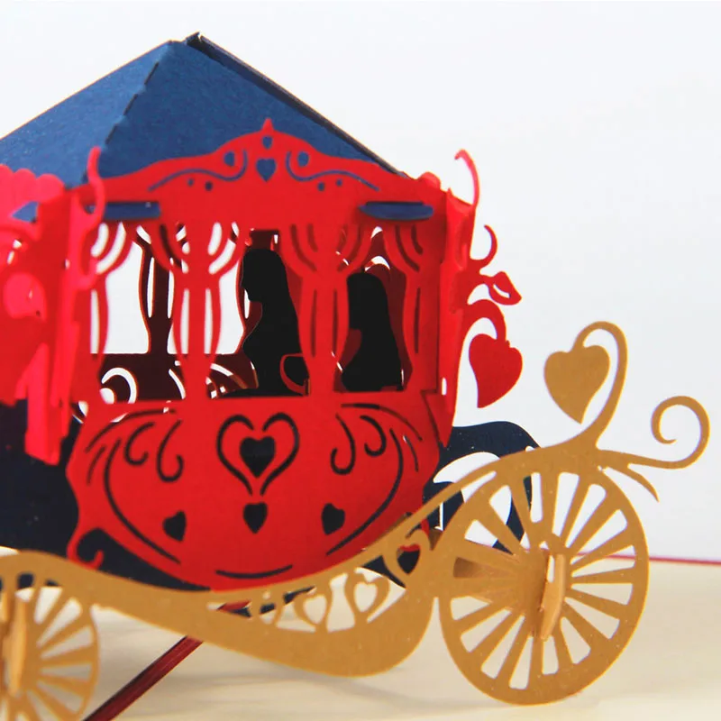  3D Laser Cut Handmade Carving Horse Carriage Paper Invitation Greeting Cards PostCard Valentine's D