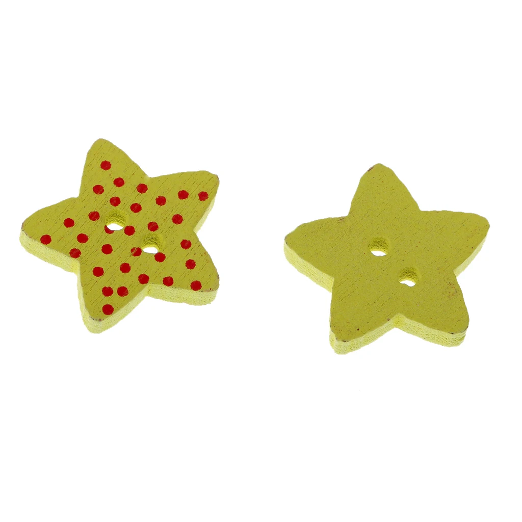 100pcs Mixed Star Shaped Wooden Buttons Polka Dot Buttons for Sewing Craft