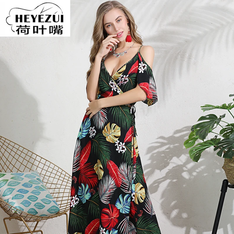 Женское шифоновое платье с открытыми плечами Vneck Элегантное Длинное цветочным