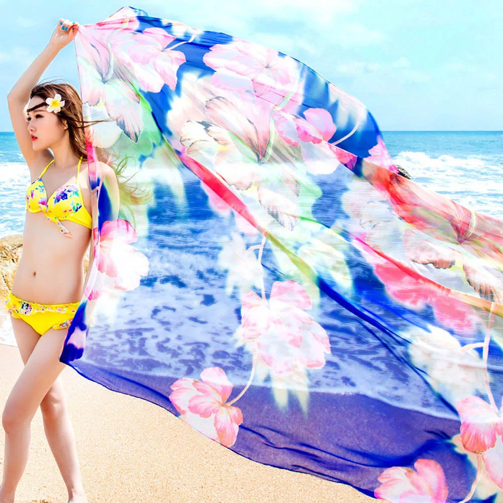 180*150 см летний шарф с принтом большой шифоновый шарф для женщин парео пляжное накидка саронг Солнцезащитная Длинная женская накидка