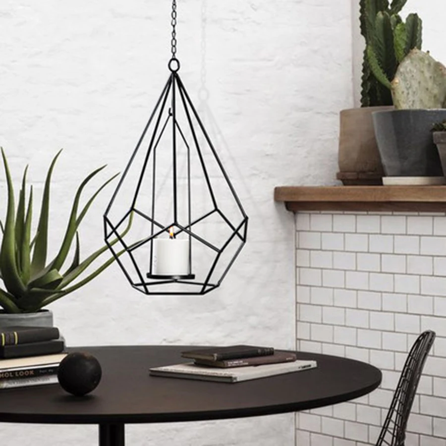 Candle Holders Glass Hanging Candlestick Wedding Lantern Iron Candle Stand Stick Holder